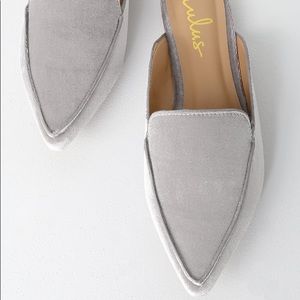 Grey Velvet Loafer Slides